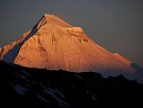 
The South and North Faces of Dhaulagiri blazed at sunrise from the camp just below the Mesokanto La.

